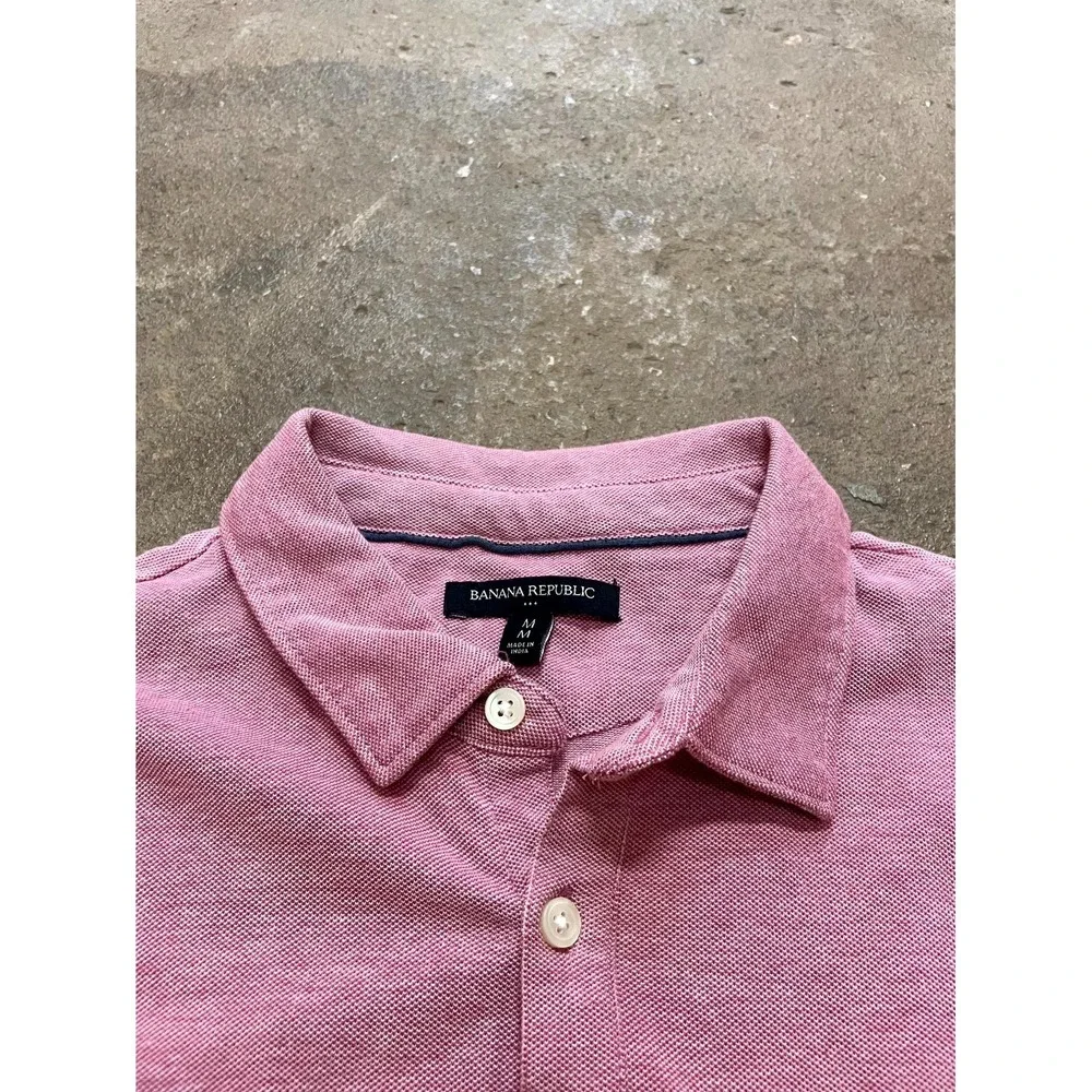 Banana Republic Polo‎ Shirt Mens Medium Pink Cotton 1/4 Button Performance Golf